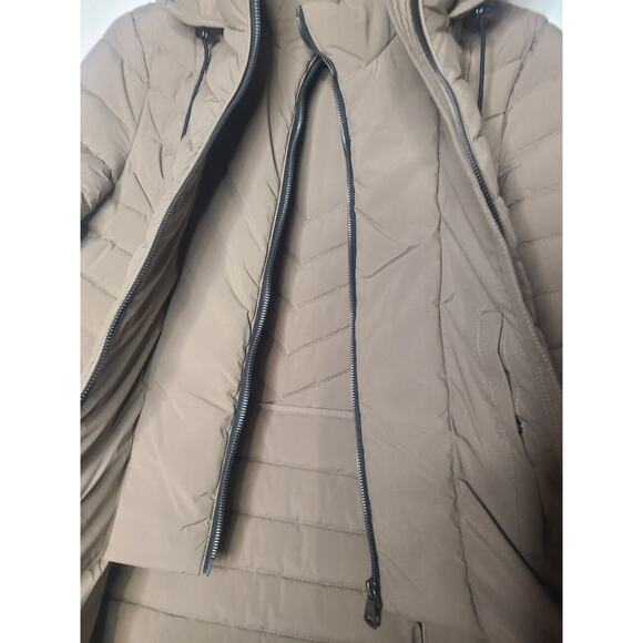 DKNY Jacket Womens Small Taupe Tan Full Zip Hooded Puffer Trench Coat NWT - Picture 11 of 13